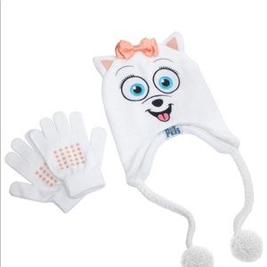 Gidget Girls White Winter Knit Hat and Glove Set